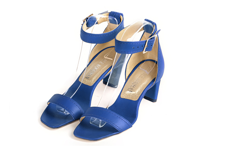 Dress clutch for wedding and parties in electric blue and champagne white leather - Rear view